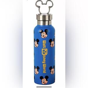 DISNEY PARKS  MICKEY MOUSE STAINLESS STEEL WATER BOTTLE W MICKEY ICON CLASP TOP